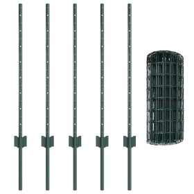 Reja Europea con 5 postes en verde, 0.8x10 m de acero de , Postes de cerca - Ref: Foro24-3335990, Precio: 54,12 €, Descuento: %