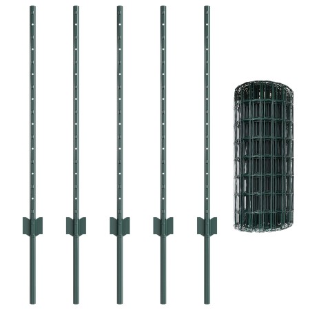Reja Europea con 5 postes en verde, 0.8x10 m de acero de , Postes de cerca - Ref: Foro24-3335990, Precio: 54,12 €, Descuento: %