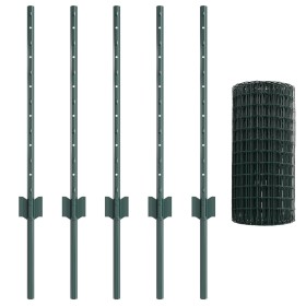 Valla Euro con 5 postes en U Verde 0.6x10 m Acero de , Postes de cerca - Ref: Foro24-3335997, Precio: 45,42 €, Descuento: -5%%