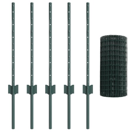 Valla Euro con 5 postes en U Verde 0.6x10 m Acero de , Postes de cerca - Ref: Foro24-3335997, Precio: 45,42 €, Descuento: -5%%