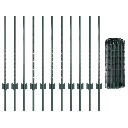 Valla Euro con 11 postes U Verde 0,8x25 m Acero de , Postes de cerca - Ref: Foro24-3336016, Precio: 112,11 €, Descuento: %