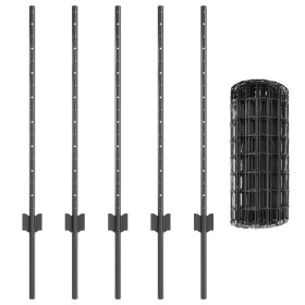 Valla Euro con 5 postes en U Gris 0.8x10 m de acero de , Postes de cerca - Ref: Foro24-3336080, Precio: 51,95 €, Descuento: %