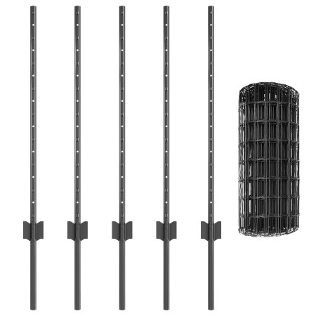Valla Euro con 5 postes en U Gris 0.8x10 m de acero de , Postes de cerca - Ref: Foro24-3336080, Precio: 51,95 €, Descuento: %