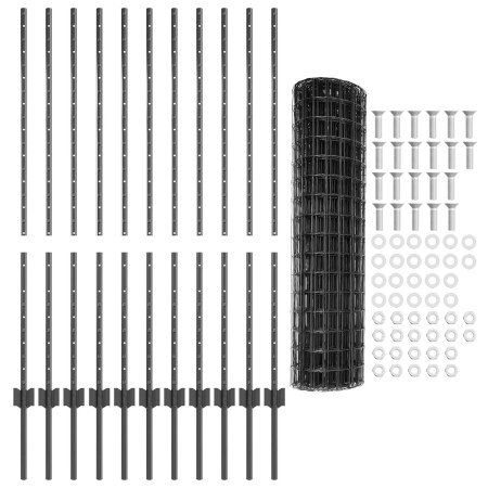 Juego de Cerca de Jardín Set de 2 Gris Acero Recubierto en Polvo de , Postes de cerca - Ref: Foro24-3336141, Precio: 145,37 €...