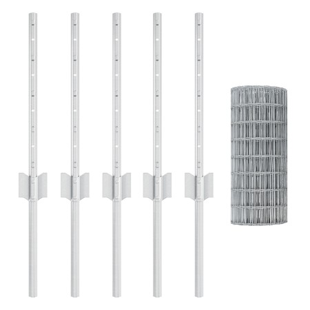 Cerca Euro con 5 postes en U Plata 0,4x10 m Acero de , Postes de cerca - Ref: Foro24-3336168, Precio: 47,60 €, Descuento: %
