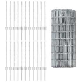 Valla Euro con 11 Postes en Plata 0.6x50 m de Acero de , Postes de cerca - Ref: Foro24-3336211, Precio: 159,62 €, Descuento: %