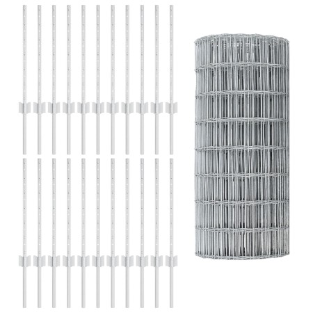Valla Euro con 11 Postes en Plata 0.6x50 m de Acero de , Postes de cerca - Ref: Foro24-3336211, Precio: 159,62 €, Descuento: %