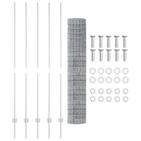 Valla Euro con 10 postes U Plata 1,5x10 m Acero de , Postes de cerca - Ref: Foro24-3336220, Precio: 121,93 €, Descuento: %