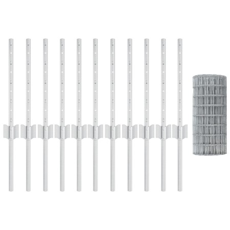 Cerca Euro con 11 Postes en Plata 0,4x25 m Acero de , Postes de cerca - Ref: Foro24-3336222, Precio: 95,07 €, Descuento: %