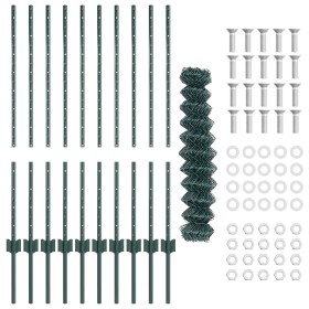 Cerca de Malla con 10 postes U Verde 1x10 m Acero de , Postes de cerca - Ref: Foro24-3336232, Precio: 103,12 €, Descuento: %