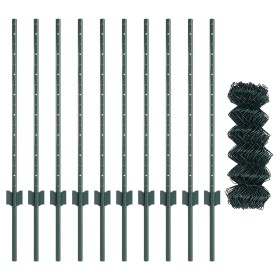 Cerca de Malla de Cadena con 10 Postes en U Verde 0.8x10 m Acero de , Postes de cerca - Ref: Foro24-3336239, Precio: 86,38 €,...