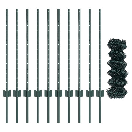 Cerca de Malla de Cadena con 10 Postes en U Verde 0.8x10 m Acero de , Postes de cerca - Ref: Foro24-3336239, Precio: 86,38 €,...