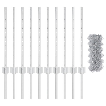 Cerca de Cadena con 10 U Pilas Plata 0.6x10 m Acero de , Postes de cerca - Ref: Foro24-3336294, Precio: 72,64 €, Descuento: %