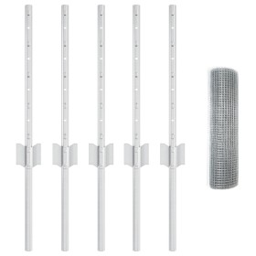 Cerca de Alambre Soldado con 5 Postes en Plata 0,4x10 m Acero de , Postes de cerca - Ref: Foro24-3336310, Precio: 33,30 €, De...