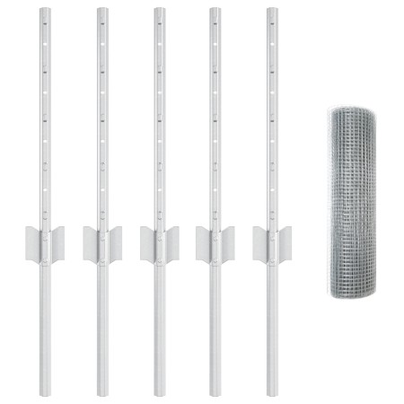 Cerca de Alambre Soldado con 5 Postes en Plata 0,4x10 m Acero de , Postes de cerca - Ref: Foro24-3336310, Precio: 33,30 €, De...