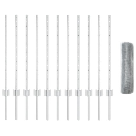 Cerca de Alambre Soldado con 11 Postes - Plata 0.8x25 m de Acero de , Postes de cerca - Ref: Foro24-3336356, Precio: 96,41 €,...