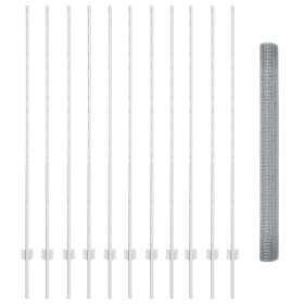 Cerca de Alambre Soldado con 22 Postes en U Plata 1.5x25 m Acero de , Postes de cerca - Ref: Foro24-3336375, Precio: 147,77 €...
