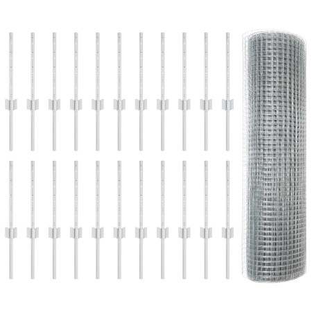 Cerca de Alambre Soldado  con 22 Postes en Plata 0.4x50 m Acero | Foro24.es | Tu tienda online para hogar, jardín y más Foro24.es