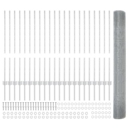 Cerca de Alambre Soldado con 44 Postes en Plata 1x50 m Acero de , Postes de cerca - Ref: Foro24-3336395, Precio: 209,81 €, De...