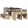 Set comedor de jardín 9 pzas con cojines ratán sintético beige en Conjuntos de jardín | Comprar online en Foru.es