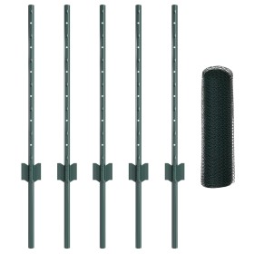 Postes de Cerco 5 pcs U-Channel Verde 60 cm de Acero, Cerco Hexagonal Verde 0.5x10 m de Acero de , Postes de cerca - Ref: For...