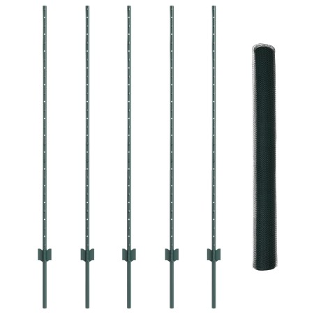 Postes de Cerco 5 pcs U-Channel Verde 140 cm de Acero, Cerco Hexagonal Verde 1.4x10 m de Acero de , Postes de cerca - Ref: Fo...