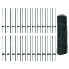 Postes de Cerca 11 pcs Canal U Verde 80 cm Acero, Cerca Hexagonal Verde 0,8x100 m Acero de , Postes de cerca - Ref: Foro24-33...