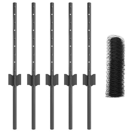 Postes de Cerca 5 pcs U-Channel Gris 40 cm Acero, Cerca Hexagonal Gris 0,4x10 m Acero de , Postes de cerca - Ref: Foro24-3336...