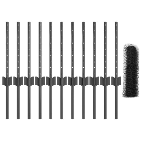 Postes de Valla 11 pcs U-Canal Gris 40 cm Acero,  Valla Hexagonal Gris 0.4x25 m Acero | Foro24.es | Tu tienda online para hogar, jardín y más Foro24.es