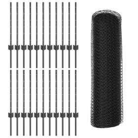 Postes de Cerca 11 pcs U-Channel Gris 60 cm Acero, Cerca Hexagonal Gris 0.5x50 m Acero de , Postes de cerca - Ref: Foro24-333...