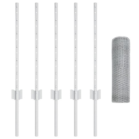 Postes para Cerca  5 pcs U-Channel 60 cm de Acero Galvanizado, Cerca Hexagonal  0.5x10 m de Acero Galvanizado | Foro24.es | Tu tienda online para hogar, jardín y más Foro24.es