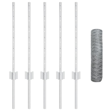 Poste de Valla 5 pcs U-Channel 60 cm Acero Galvanizado,  Valla Hexagonal 0,5x10 m Acero Galvanizado | Foro24.es | Tu tienda online para hogar, jardín y más Foro24.es