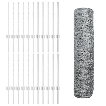 Postes de Cerca 11 pcs U-Channel 60 cm Acero Galvanizado,  Cerca Hexagonal 0.5x50 m Acero Galvanizado | Foro24.es | Tu tienda online para hogar, jardín y más Foro24.es