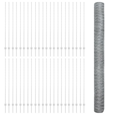Postes de cerca 22 pcs U-Channel 150 cm Acero galvanizado, Cerca hexagonal 1.5x100 m Acero galvanizado de , Postes de cerca -...