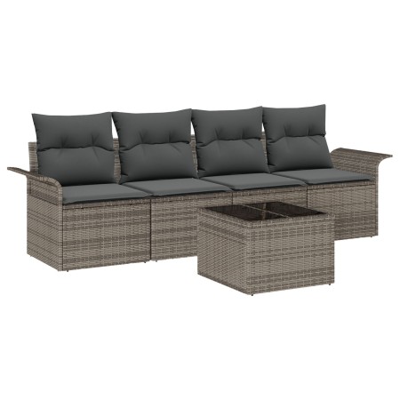 Conjunto de Sofá de Jardín de 5 Piezas con Cojines Gris Poliratán de , Sofás de exterior - Ref: Foro24-3345229, Precio: 317,5...