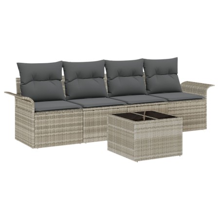 Set de Sofá de Jardín  de 5 Piezas con Cojines Gris Claro de Poliratán | Foro24.es | Tu tienda online para hogar, jardín y más Foro24.es