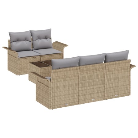 Conjunto de Sofás de Jardín de 6 Piezas con Cojines Beige Polirratán de , Sofás de exterior - Ref: Foro24-3345240, Precio: 45...