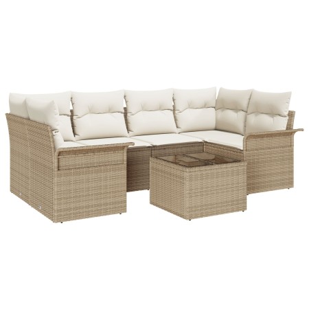 Juego de Sofá de Jardín de 7 Piezas con Cojines Beige de Ratán Poliéster de , Sofás de exterior - Ref: Foro24-3345261, Precio...