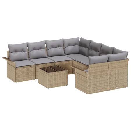 Set de Sofá de Jardín de 9 Piezas con Cojines Beige Ratán Poli de , Sofás de exterior - Ref: Foro24-3345300, Precio: 573,41 €...