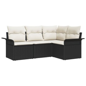 Conjunto de sofá de 4 piezas con cojines negro poliratán de , Sofás de exterior - Ref: Foro24-3345337, Precio: 289,54 €, Desc...