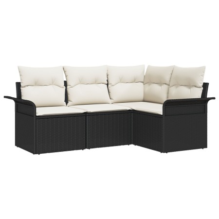 Conjunto de sofá de 4 piezas con cojines negro poliratán de , Sofás de exterior - Ref: Foro24-3345337, Precio: 289,54 €, Desc...