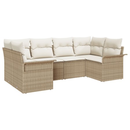 Juego de Sofá de Jardín de 6 Piezas con Cojines Beige Poliratán de , Sofás de exterior - Ref: Foro24-3345501, Precio: 436,92 ...