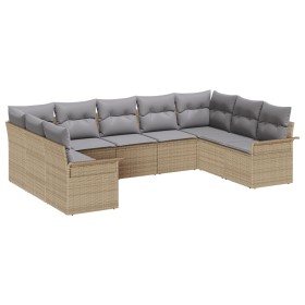 Conjunto de Sofás de Jardín de 9 Piezas con Cojines Beige Ratán Poliéster de , Sofás de exterior - Ref: Foro24-3345520, Preci...