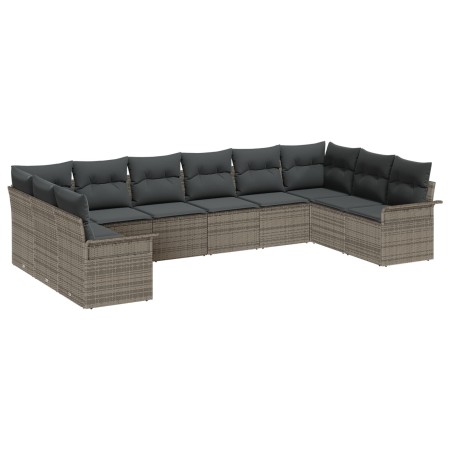 Conjunto de Sofá de Jardín de 10 Piezas con Cojines Gris Ratán Poliéster de , Sofás de exterior - Ref: Foro24-3345539, Precio...