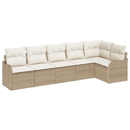 Sofá de Jardín de 6 Piezas con Cojines Ratán Beige, Sofá de Jardín de 2 Plazas con Cojines Ratán Beige de , Sofás de exterior...