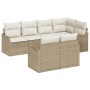 Conjunto de Sofás de Jardín de 7 Piezas con Cojines Beige Poliratán, Sofá de Jardín de 2 Plazas con Cojines Beige Poliratán d...