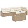 Conjunto de Sofás de Jardín de 8 Piezas con Cojines Ratán Beige, Sofá de Jardín de 2 Plazas con Cojines Ratán Beige de , Sofá...