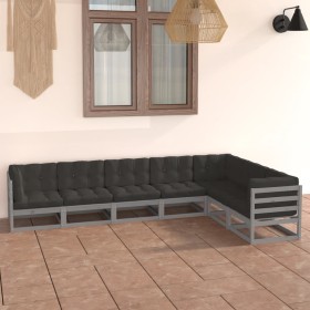 Set de muebles de jardín 7 pzas con cojines madera pino gris de vidaXL, Conjuntos de jardín - Ref: Foro24-3076796, Precio: 66...