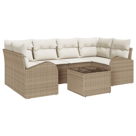 Conjunto de 7 piezas de sofá de jardín con cojines beige de polirratán de , Sofás de exterior - Ref: Foro24-3345941, Precio: ...