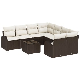 Conjunto de Sofás de Jardín de 9 Piezas con Cojines de Ratán y Poliéster Marrón de , Sofás de exterior - Ref: Foro24-3345978,...